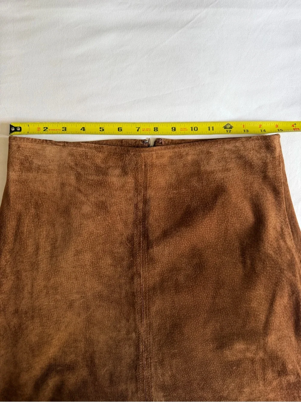 Vintage Clio 100% Leather Suede Western Camel Brown A-Line Midi Skirt - Picture 14 of 14